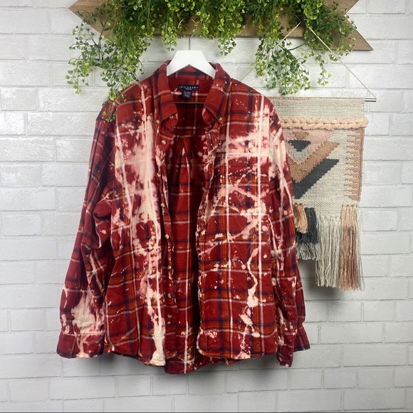 Vintage Boho Rodeo Bleach Splatter Dad Flannel Upcycled Granolacore - Picture 3 of 6